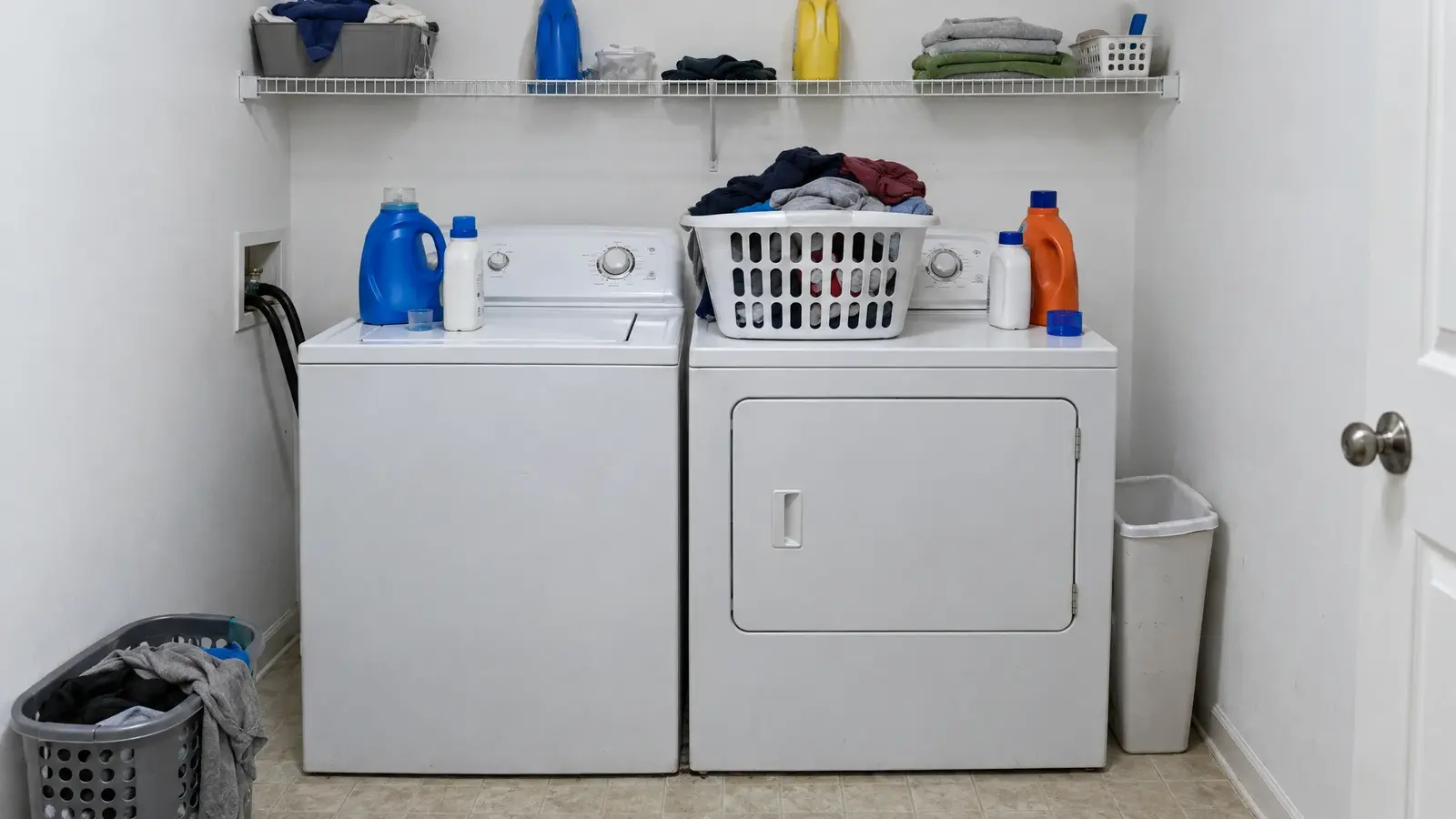 Before: a laundry room with a bare, cluttered laundry space