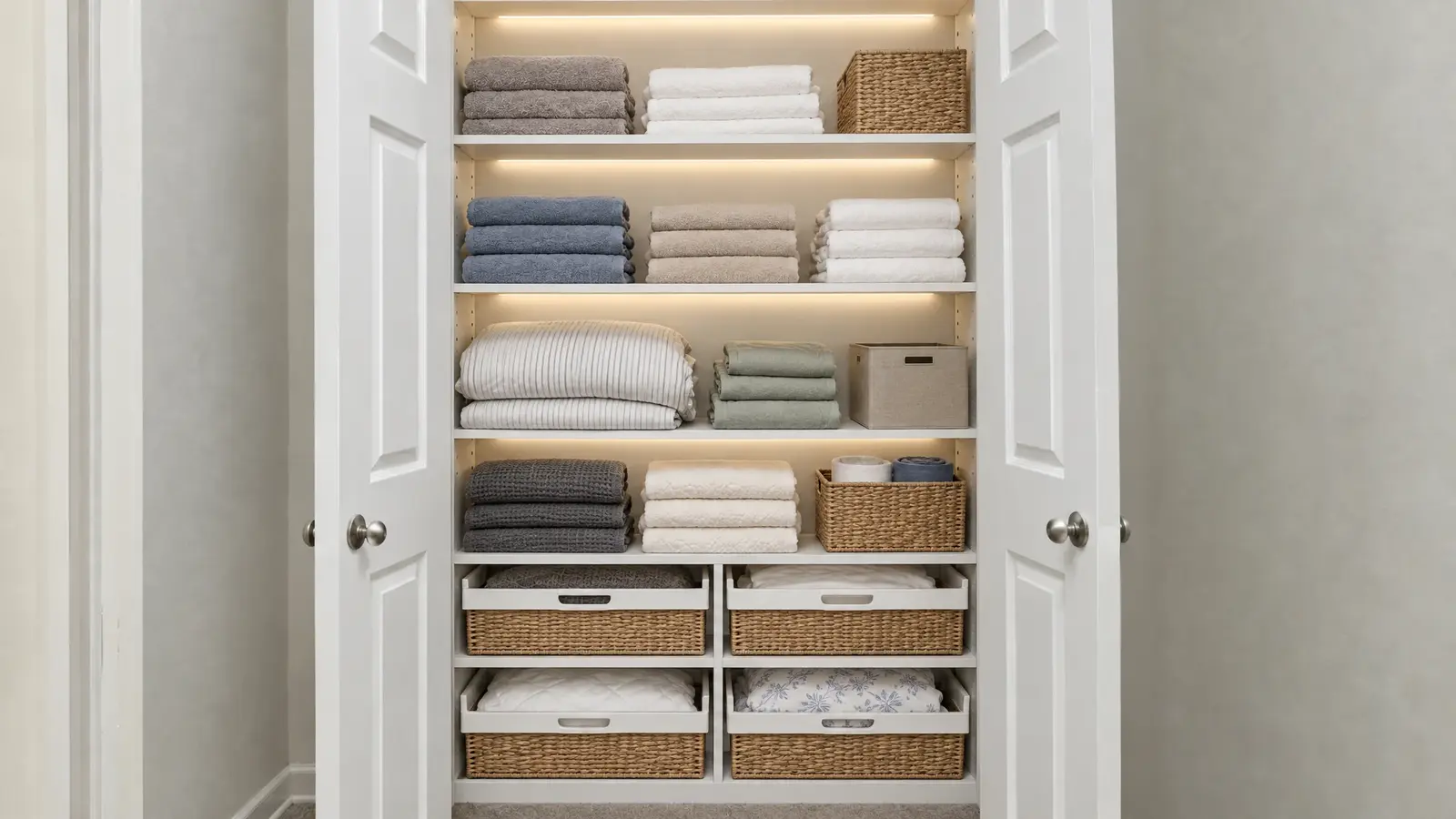 After: Linen closet | Music City Closet After: a hallway linen closet redesigned with neat adjustable shelving