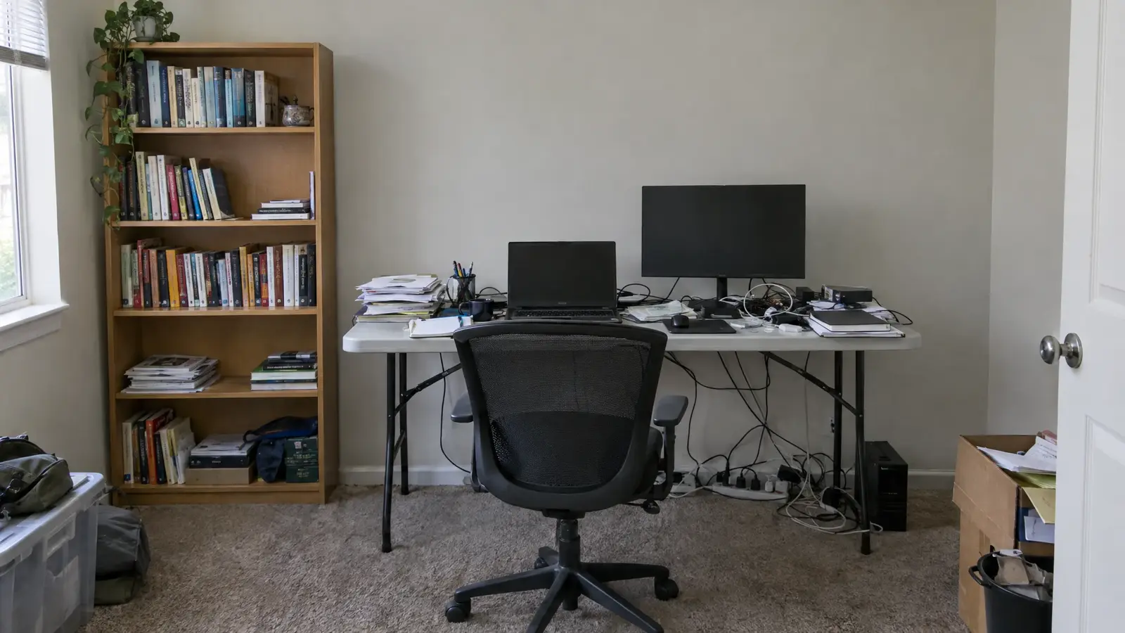 Before: a home office with an empty room with a desk