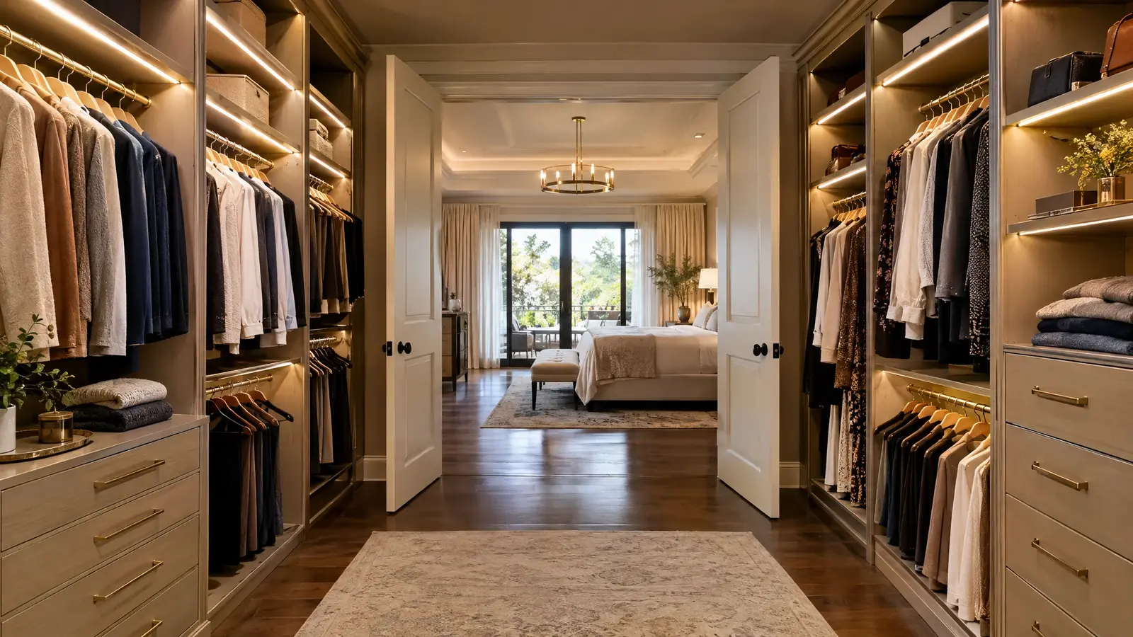 A finished lit walk-in closet at the reveal